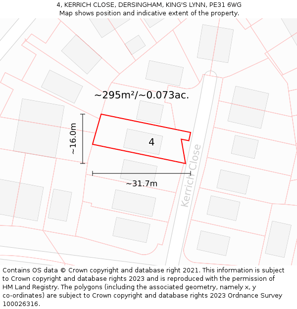 4, KERRICH CLOSE, DERSINGHAM, KING'S LYNN, PE31 6WG: Plot and title map