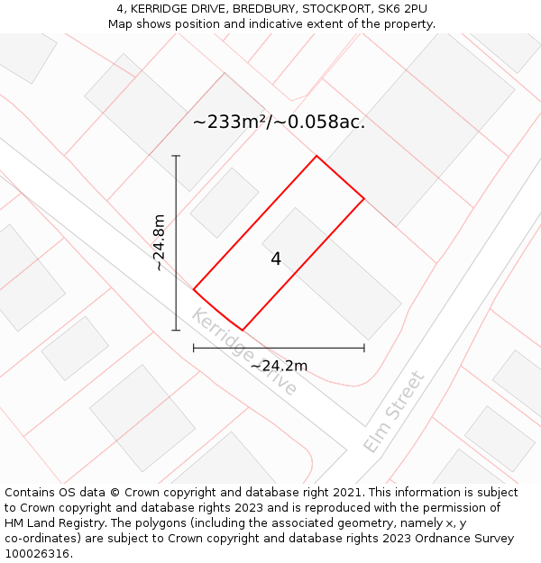 4, KERRIDGE DRIVE, BREDBURY, STOCKPORT, SK6 2PU: Plot and title map