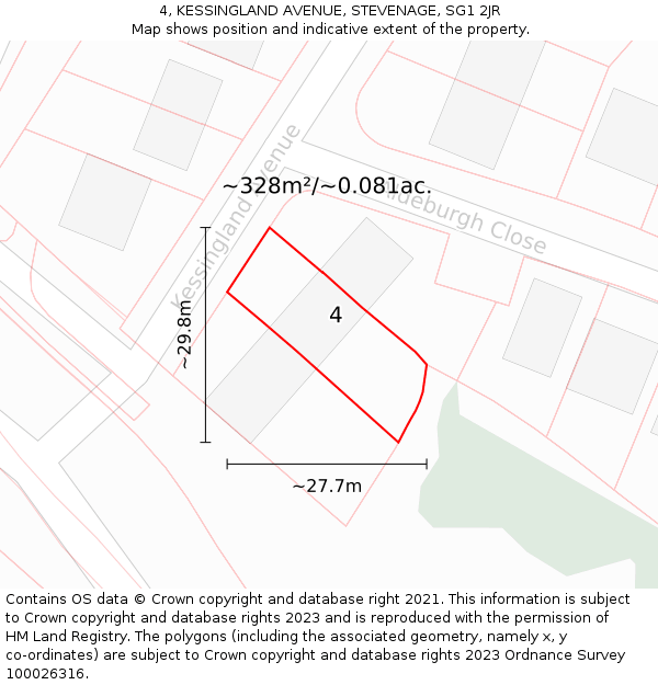 4, KESSINGLAND AVENUE, STEVENAGE, SG1 2JR: Plot and title map
