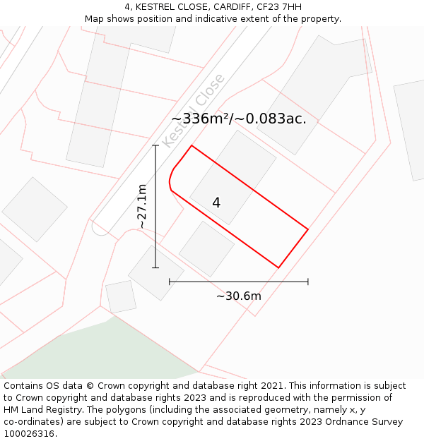 4, KESTREL CLOSE, CARDIFF, CF23 7HH: Plot and title map