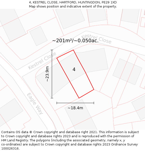 4, KESTREL CLOSE, HARTFORD, HUNTINGDON, PE29 1XD: Plot and title map