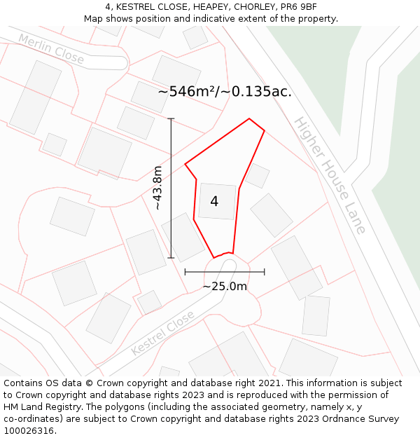 4, KESTREL CLOSE, HEAPEY, CHORLEY, PR6 9BF: Plot and title map