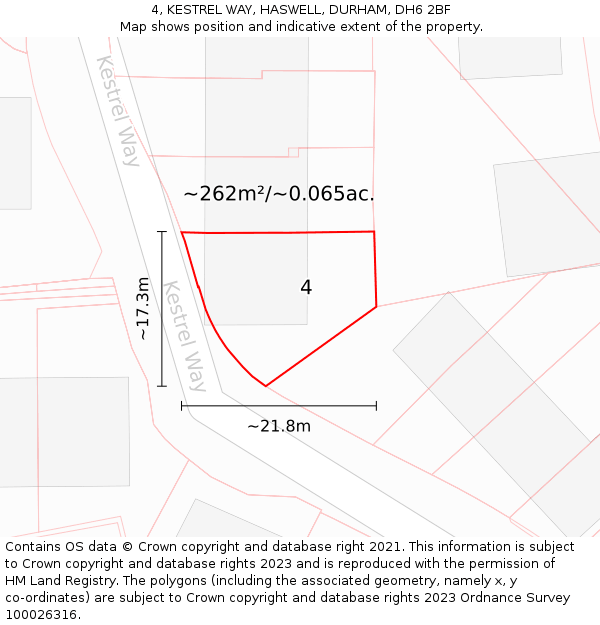 4, KESTREL WAY, HASWELL, DURHAM, DH6 2BF: Plot and title map