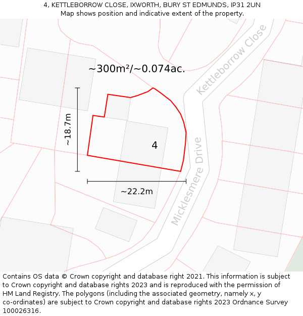 4, KETTLEBORROW CLOSE, IXWORTH, BURY ST EDMUNDS, IP31 2UN: Plot and title map