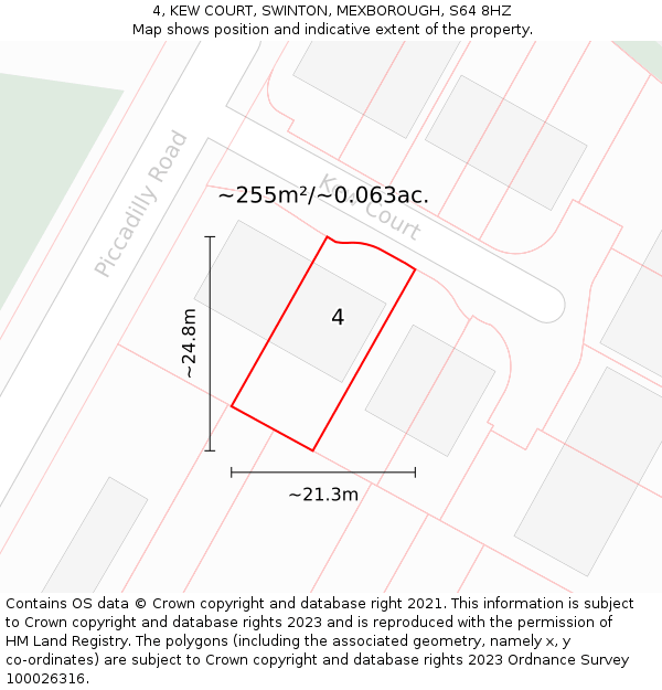 4, KEW COURT, SWINTON, MEXBOROUGH, S64 8HZ: Plot and title map
