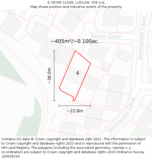4, KEYSE CLOSE, LUDLOW, SY8 1UL: Plot and title map