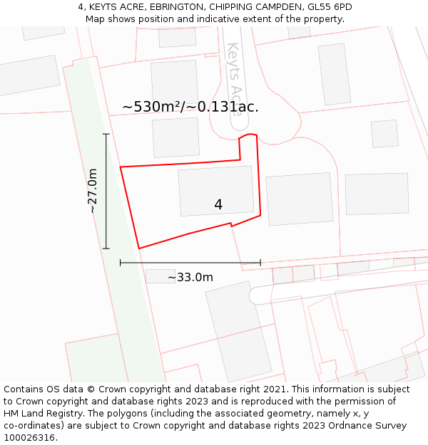 4, KEYTS ACRE, EBRINGTON, CHIPPING CAMPDEN, GL55 6PD: Plot and title map