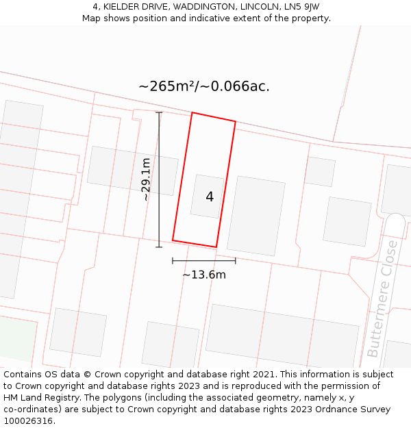4, KIELDER DRIVE, WADDINGTON, LINCOLN, LN5 9JW: Plot and title map