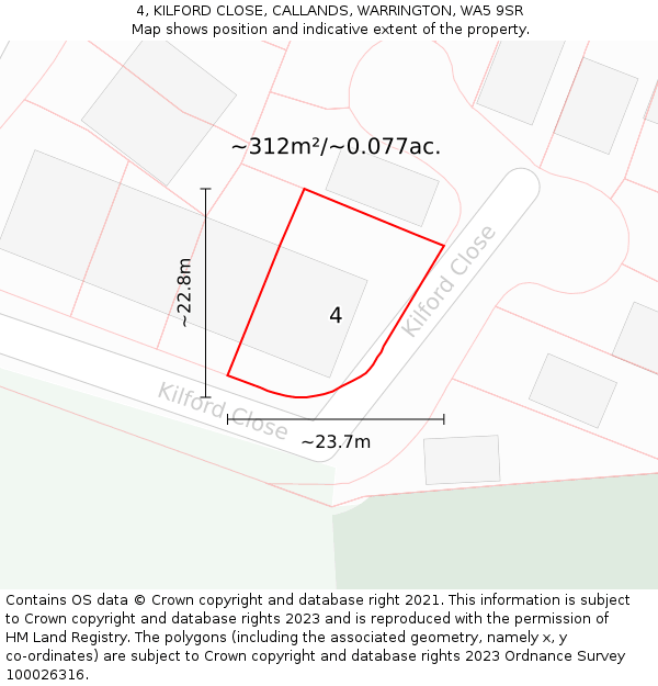 4, KILFORD CLOSE, CALLANDS, WARRINGTON, WA5 9SR: Plot and title map
