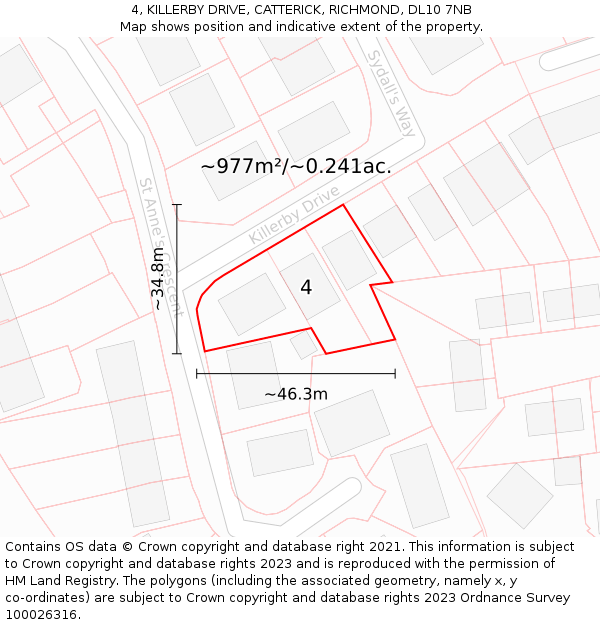 4, KILLERBY DRIVE, CATTERICK, RICHMOND, DL10 7NB: Plot and title map