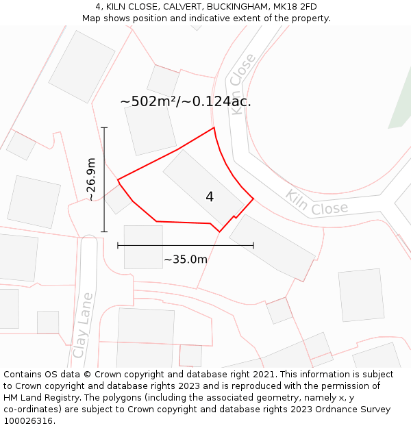 4, KILN CLOSE, CALVERT, BUCKINGHAM, MK18 2FD: Plot and title map