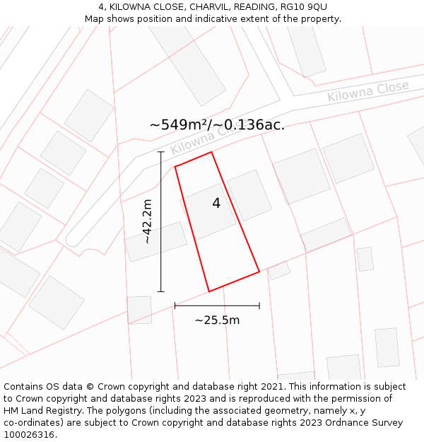 4, KILOWNA CLOSE, CHARVIL, READING, RG10 9QU: Plot and title map