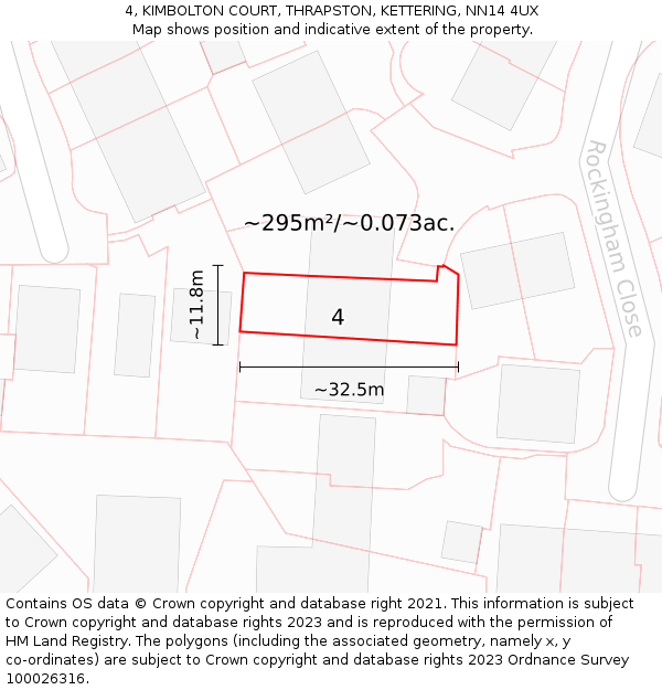 4, KIMBOLTON COURT, THRAPSTON, KETTERING, NN14 4UX: Plot and title map