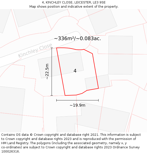 4, KINCHLEY CLOSE, LEICESTER, LE3 9SE: Plot and title map