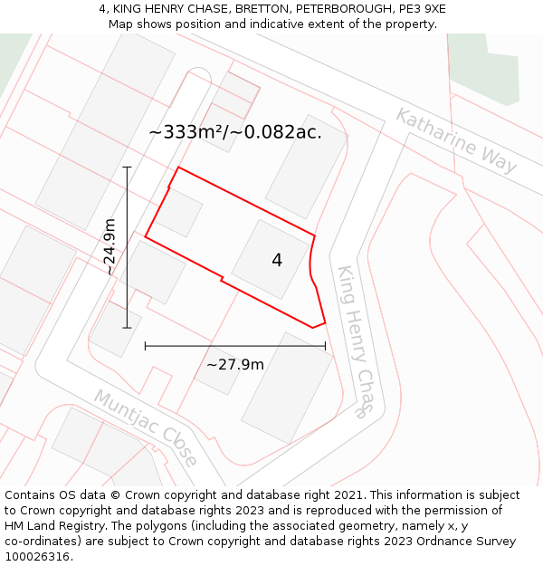 4, KING HENRY CHASE, BRETTON, PETERBOROUGH, PE3 9XE: Plot and title map