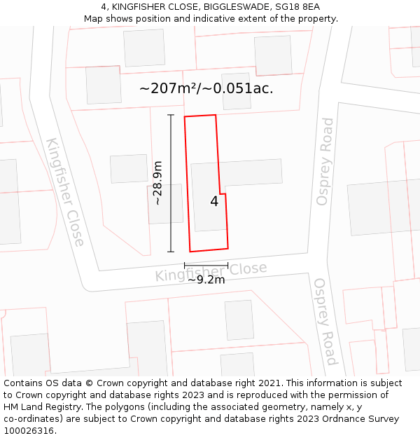 4, KINGFISHER CLOSE, BIGGLESWADE, SG18 8EA: Plot and title map
