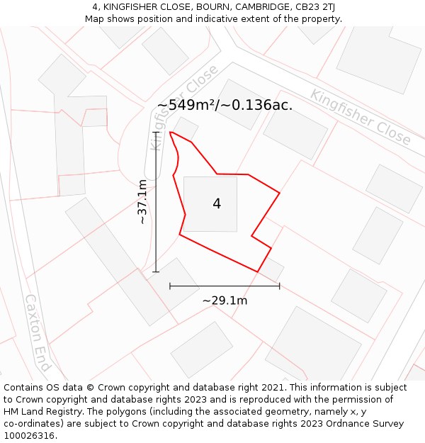 4, KINGFISHER CLOSE, BOURN, CAMBRIDGE, CB23 2TJ: Plot and title map