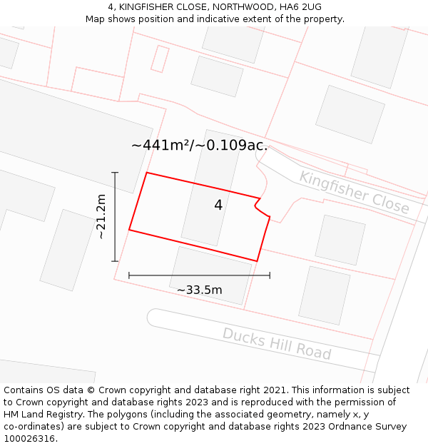 4, KINGFISHER CLOSE, NORTHWOOD, HA6 2UG: Plot and title map