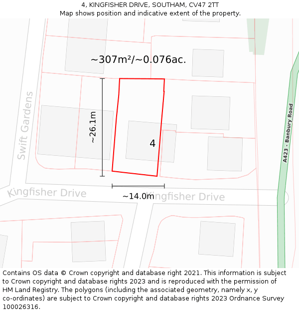 4, KINGFISHER DRIVE, SOUTHAM, CV47 2TT: Plot and title map