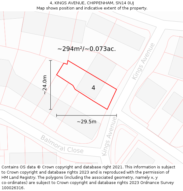 4, KINGS AVENUE, CHIPPENHAM, SN14 0UJ: Plot and title map