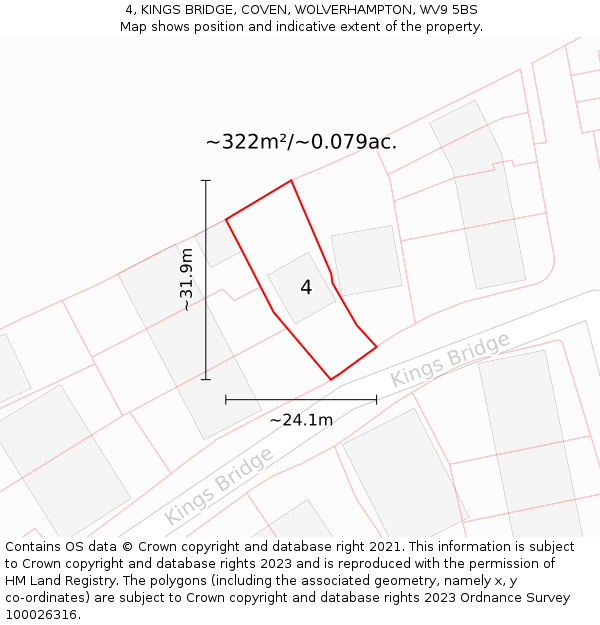 4, KINGS BRIDGE, COVEN, WOLVERHAMPTON, WV9 5BS: Plot and title map