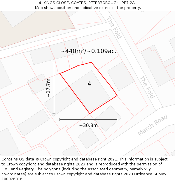 4, KINGS CLOSE, COATES, PETERBOROUGH, PE7 2AL: Plot and title map