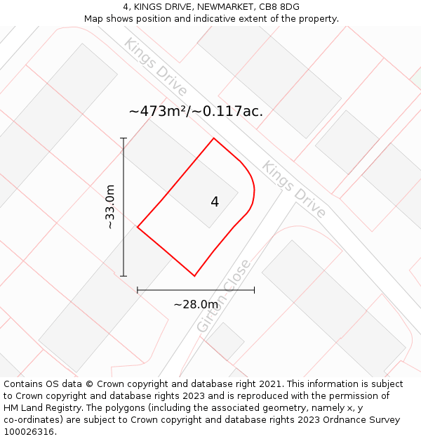 4, KINGS DRIVE, NEWMARKET, CB8 8DG: Plot and title map