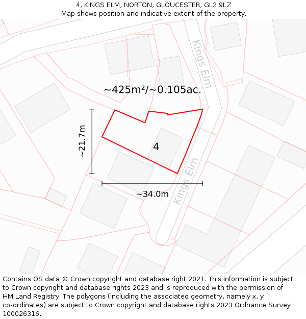4, KINGS ELM, NORTON, GLOUCESTER, GL2 9LZ: Plot and title map