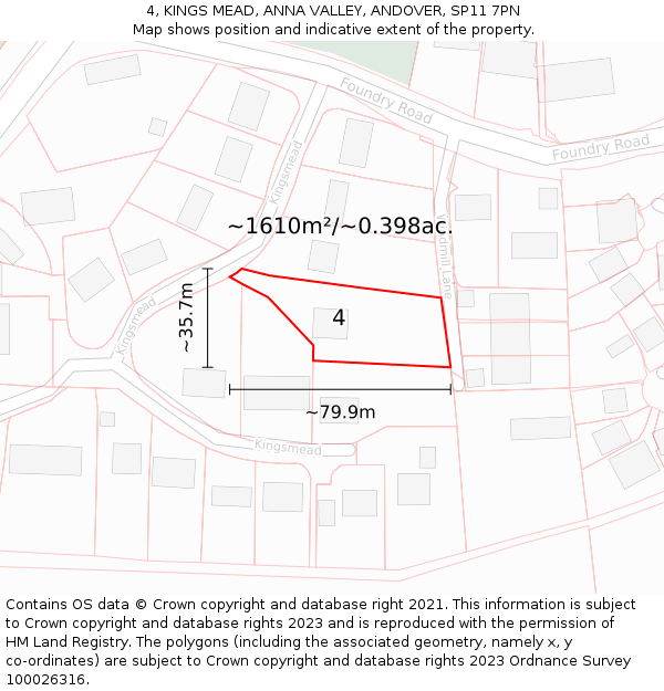 4, KINGS MEAD, ANNA VALLEY, ANDOVER, SP11 7PN: Plot and title map