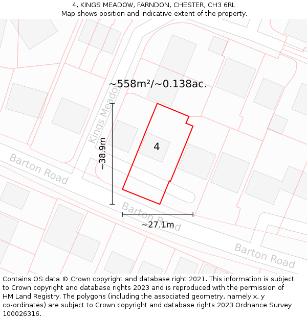 4, KINGS MEADOW, FARNDON, CHESTER, CH3 6RL: Plot and title map