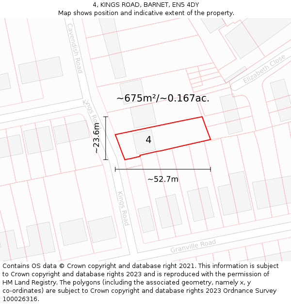 4, KINGS ROAD, BARNET, EN5 4DY: Plot and title map