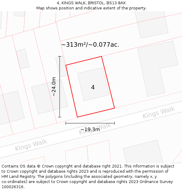 4, KINGS WALK, BRISTOL, BS13 8AX: Plot and title map