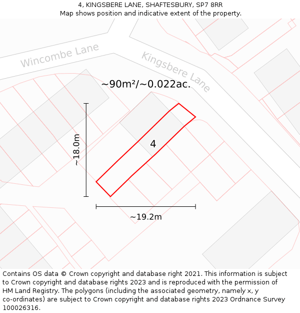 4, KINGSBERE LANE, SHAFTESBURY, SP7 8RR: Plot and title map