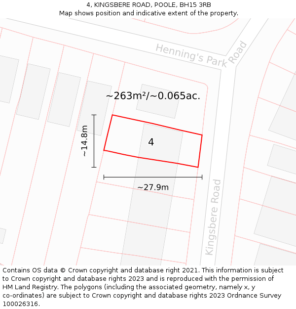 4, KINGSBERE ROAD, POOLE, BH15 3RB: Plot and title map