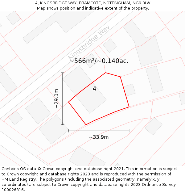 4, KINGSBRIDGE WAY, BRAMCOTE, NOTTINGHAM, NG9 3LW: Plot and title map