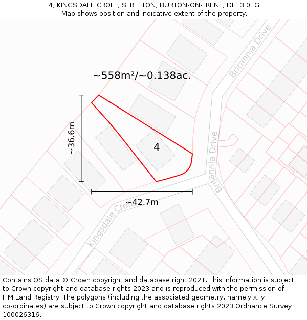 4, KINGSDALE CROFT, STRETTON, BURTON-ON-TRENT, DE13 0EG: Plot and title map
