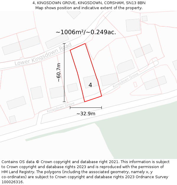 4, KINGSDOWN GROVE, KINGSDOWN, CORSHAM, SN13 8BN: Plot and title map