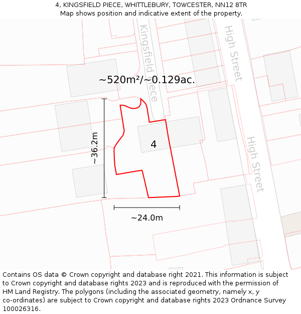 4, KINGSFIELD PIECE, WHITTLEBURY, TOWCESTER, NN12 8TR: Plot and title map