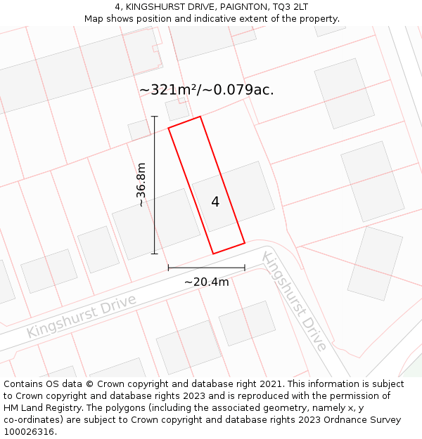 4, KINGSHURST DRIVE, PAIGNTON, TQ3 2LT: Plot and title map