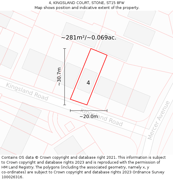 4, KINGSLAND COURT, STONE, ST15 8FW: Plot and title map