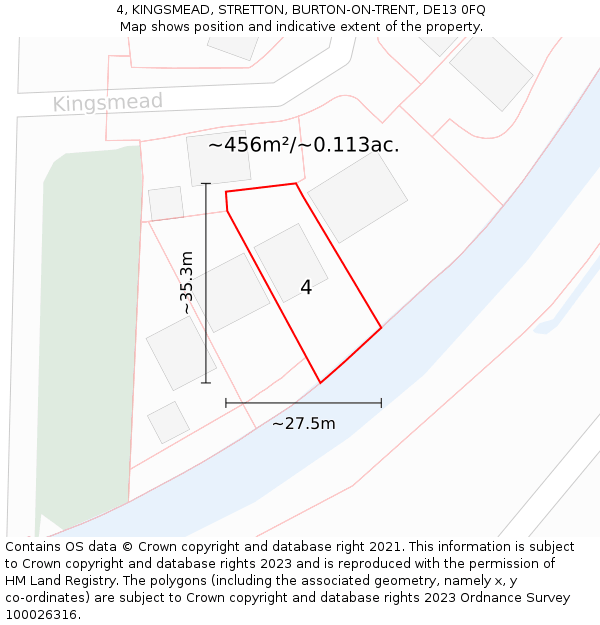 4, KINGSMEAD, STRETTON, BURTON-ON-TRENT, DE13 0FQ: Plot and title map