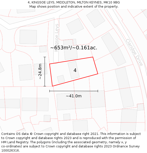 4, KINGSOE LEYS, MIDDLETON, MILTON KEYNES, MK10 9BG: Plot and title map