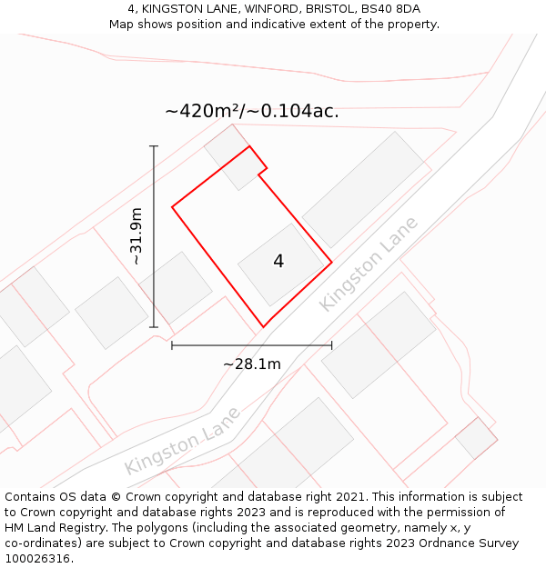 4, KINGSTON LANE, WINFORD, BRISTOL, BS40 8DA: Plot and title map
