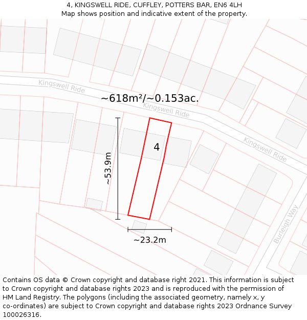 4, KINGSWELL RIDE, CUFFLEY, POTTERS BAR, EN6 4LH: Plot and title map
