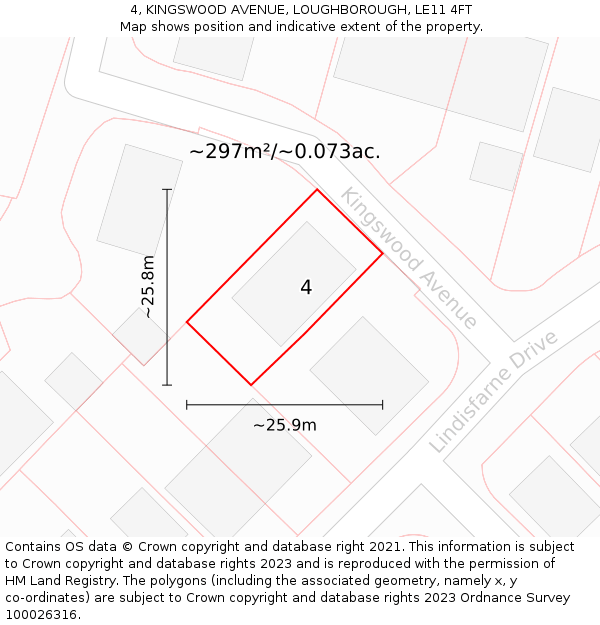 4, KINGSWOOD AVENUE, LOUGHBOROUGH, LE11 4FT: Plot and title map