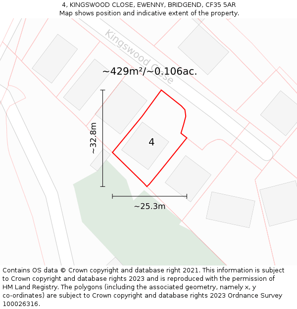 4, KINGSWOOD CLOSE, EWENNY, BRIDGEND, CF35 5AR: Plot and title map