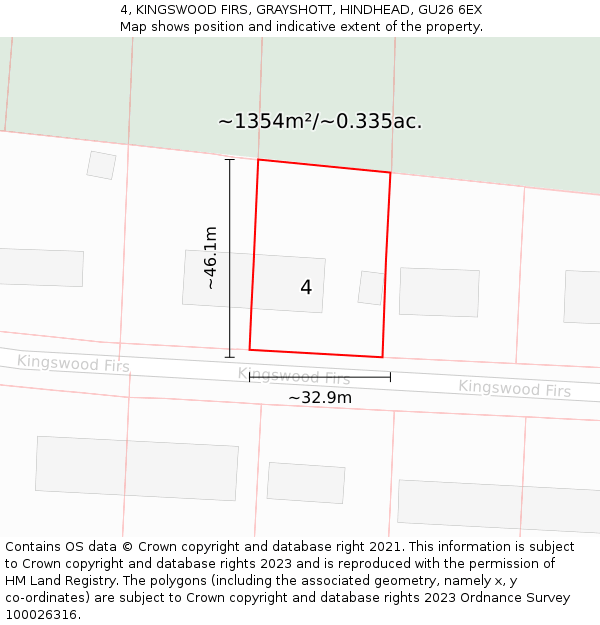 4, KINGSWOOD FIRS, GRAYSHOTT, HINDHEAD, GU26 6EX: Plot and title map