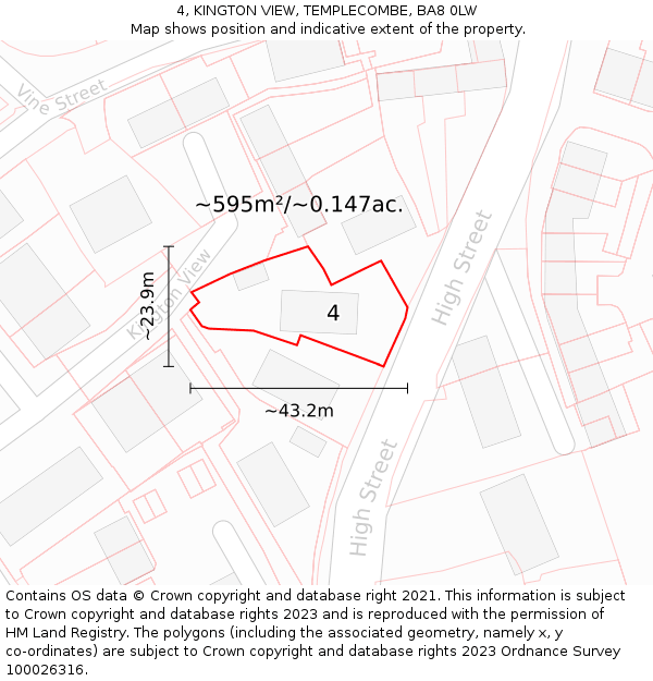 4, KINGTON VIEW, TEMPLECOMBE, BA8 0LW: Plot and title map