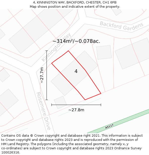 4, KINNINGTON WAY, BACKFORD, CHESTER, CH1 6PB: Plot and title map