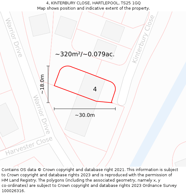4, KINTERBURY CLOSE, HARTLEPOOL, TS25 1GQ: Plot and title map